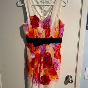 New York & Company Floral Mini Dress with Black Accent